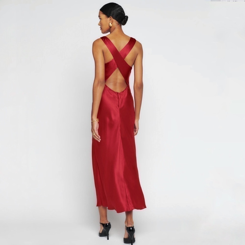 Reformation Casette Silk Dress Ruby Red Wine Sangre Open Back Maxi Gown size 6 - Picture 10 of 12